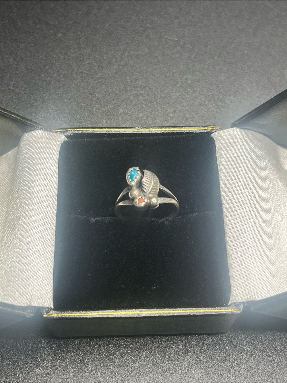 Vintage Sterling Silver Turquoise Coral Southwestern Ring Size 4
